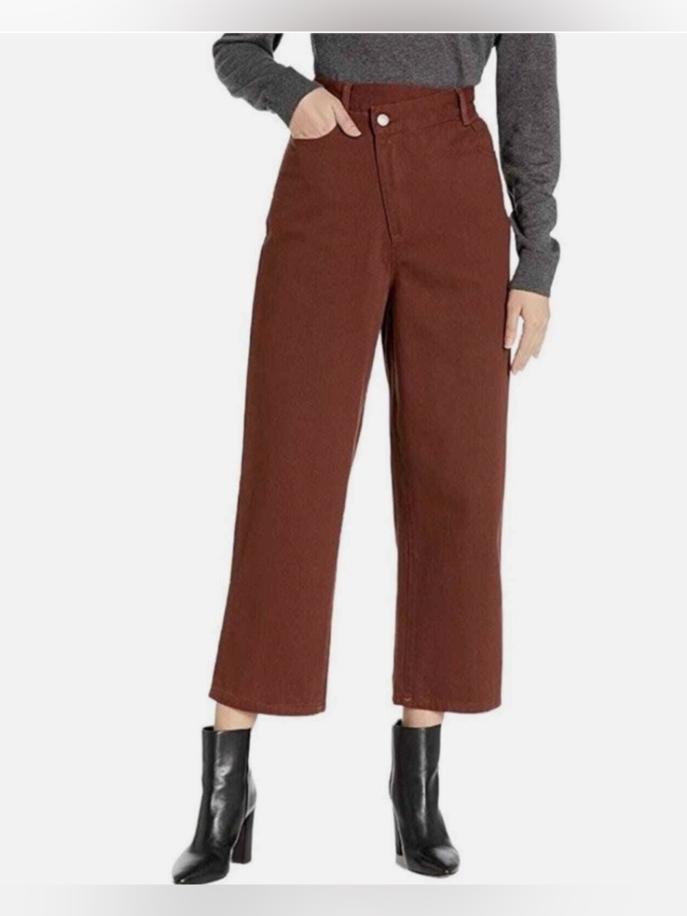 C/Meo Collective Between the Lines Crossover Waist Mahogany Brown Crop Jeans 4